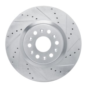 Buick Enclave Brake Rotor (1) - Front Right - R1 Concepts - Drilled & Slotted - Silver - `17-`25